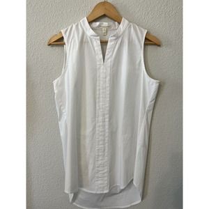 Eileen Fisher White Organic Cotton Button-Down Sleeveless Top Size XS